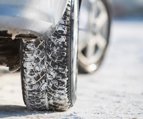 Winter tyres on an icy road